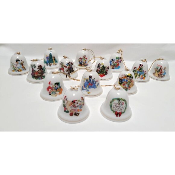 Disney Other - Lot of 14 Vintage Disney Grolier 2" Ceramic Bell Ornaments Mickey Minnie Donald
